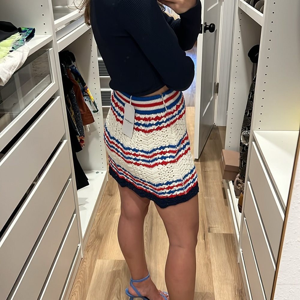 CASABLANCA CROCHET CHEVRON A-LINE SKIRT OFF-WHITE AND NAVY (Small) - Picture 7 of 8